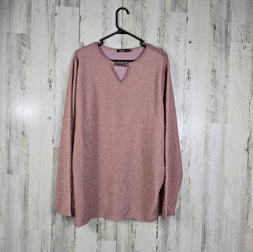 New Cure pink sparkle ruched long sleeve shirt women's plus size 3XL